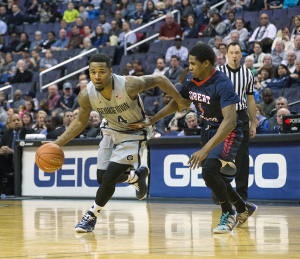 FILE PHOTO: NATE MOULTON/THE HOYA Junior guard D'Vauntes Smith-Rivera, who is averaging a team-high 14 points, led the Hoyas with 16 points.