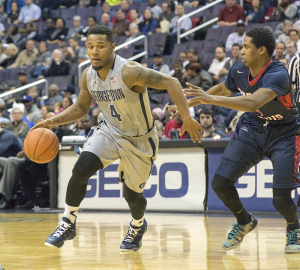 FILE PHOTO: NATE MOULTON/THE HOYA Junior guard D'Vauntes Smith-Rivera scored a game-high 25 points, in the Hoyas' win over DePaul. Smith-Rivera is averaging a team-high 14.3 points per game this season.