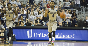 FILE PHOTO: CLAIRE SOISSON/THE HOYA Junior guard D’Vauntes Smith-Rivera was one of the leading scorers for the Hoyas when they faced Villanova at home on Jan. 19. Smith-Rivera scored 17 points and notched three rebounds for GU.