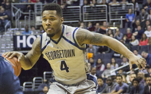 FILE PHOTO: JULIA HENNRIKUS/THE HOYA  Junior guard D’Vauntes Smith-Rivera leads all Hoyas with an average of 15.6 points per game. When Georgetown faced Providence on the road Jan. 10, he scored 15 points and earned four steals in the loss.