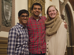 DAN GANNON/THE HOYA Managing Director Nirmal Maitra (NHS ’17), left, Executive Director Naman Trivedi (SFS ’16), center, and Operations Director Allison Heymann (SFS ’16) were inaugurated as the new SIPS executive board.