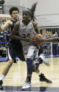 FILE PHOTO: JULIA HENNRIKUS/THE HOYA  Freshman guard Dorothy Adomako scored 20 points and notched 10 rebounds in the Hoyas’ loss to DePaul in Chicago on Friday. Adomako is averaging 13.7 points per game.