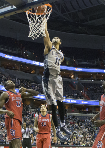 CLAIRE SOISSON/THE HOYA Freshman forward Isaac Copeland has averaged 11.6 points and 6.6 rebounds per game over a nine-game stretch since his game-winning three-pointer against Butler on Jan. 19. 