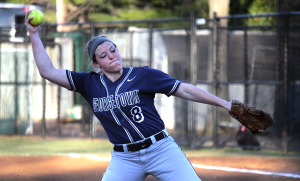 FILE PHOTO: ERIN NAPIER/THE HOYA  Senior pitcher Megan Hyson hit a grand slam in her relief effort against South Dakota on Friday to help the Hoyas to an 8-0 win. 