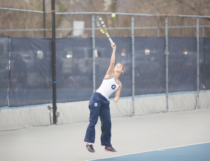 FILE PHOTO: ALEXANDER BROWN/THE HOYA Senior Sophie Panarese and junior Liselot Koenen, not pictured, won the first doubles spot over Navy on Feb. 26. 