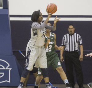 FILE PHOTO: CLAIRE SOISSON/THE HOYA freshman center Yazmine Belk had a double-double in Georgetown’s Dec. 30 game against Creighton, scoring 10 points and grabbing a career-high 19 rebounds. Belk also had four blocks in the 76-61 loss.