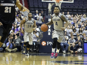 CLAIRE SOISSON/THE HOYA Junior guard D'Vauntes Smith-Rivera led all scorers with 21 points in Georgetown's loss to Providence on Wednesday night. Smith Rivera was 6-of-14 of the field and 5-of-10 from the three-point line.