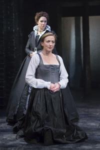 COURTESY FOLGER SHAKESPEARE LIBRARY  Kate Eastwood Norris (Mary Stuart) and Holly Twyford (Queen Elizabeth) are pitted against one another in this turbulent drama, set in 16th century Europe. 
