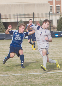 FILE PHOTO: CLAIRE SOISSON/THE HOYA Senior midfielder Austin Martz scored four goals and had 11 points during his final season on the Hilltop and started all 21 games.