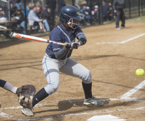 JULIA HENNRIKUS/THE HOYA Sophomore first baseman Alessandra Gargicevich-Almeida is tied for second on the team with 25 hits. She has a batting average of .298 in 2015.