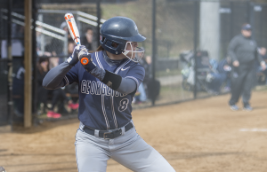 FILE PHOTO: JULIA HENNRIKUS/THE HOYA Despite a strong perfromance, senior pitcher Megan Hyson took the loss in the Hoyas’ 2-1 defeat against Creighton. Hyson struck out 10 batters and allowed two runs, one earned.