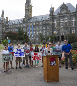 FILE PHOTO: ALEXANDER BROWN/THE HOYA “Let’s Not Get Screwed Again” follows in the footsteps of advocacy efforts like September 2013’s “One Georgetown, One Campus.”