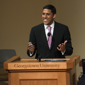 NATE MOULTON/THE HOYA  Former USAID Administrator Rajiv Shah, who is now part of the SFS faculty,  gave a lecture Monday as part of the Global Futures Initiative.