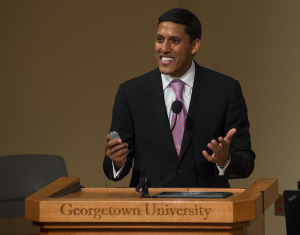 FILE PHOTO: NATE MOULTON/THE HOYA Former USAID Administrator Rajiv Shah, who currently serves as an SFS distinguished fellow-in-residence, reflected on his tenure at USAID and his goals for his Georgetown tenure in an exclusive interview.
