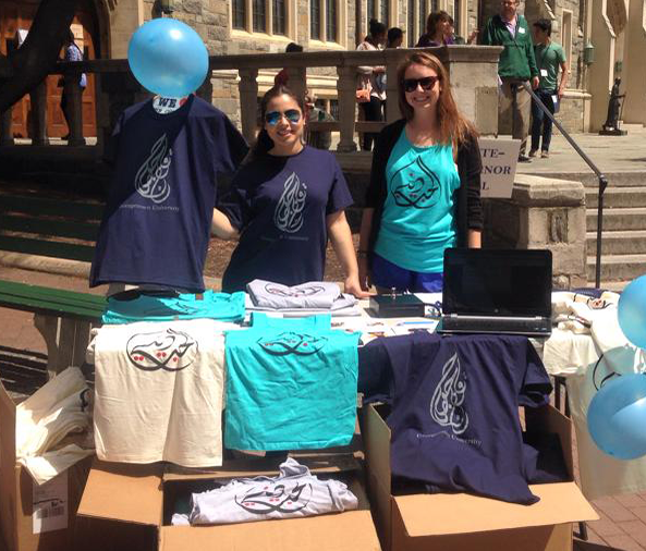 COURTESY WILL TODMAN Masters of Arab Studies students sell T-shirts in Red Square to raise funds for Syrian and Iraqi refugees.