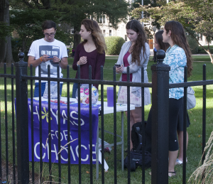 FILE PHOTO: MICHELLE XU/THE HOYA H*yas for Choice members tabling on 37th Street were relocated to Copley Lawn.