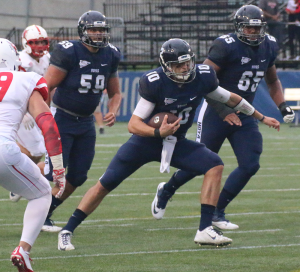 ISABEL BINAMIRA/THE HOYA Senior quarterback Kyle Nolan was named Patriot League Offensive Player of the Week following a 200-yard performance against Marist. Nolan threw for two touchdowns and zero interceptions and also rushed for 26 yards.   