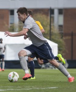 FILE PHOTO: JULIA HENNRIKUS/THE HOYA Junior forward Alex Muyl scored a goal against West Virginia in the 38th minute. Muyl is tied for the team lead with three goals this season. 