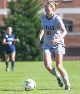 FILE PHOTO: JULIA HENNRIKUS/THE HOYA Junior forward Grace Damaska has scored four goals on 20 shots and has assisted three others for the Hoyas, giving her a team-leading 11 points so far in the 2015 season.  