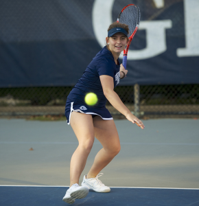COURTESY GEORGETOWN SPORTS INFORMATION OFFICE Junior captain Victoire Saperstein boasted an 11-3 record at the number one singles position during last year’s spring tennis season. 