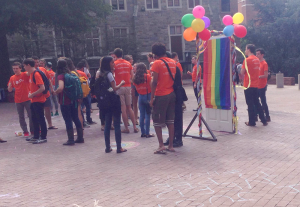 ISABEL BINAMIRA/THE HOYA GU Pride organized a celebration of Coming Out Day in Red Square last Friday to kick off the 11th annual OUTober, which includes 15 other events organized by the LGBTQ Resource Center throughout October and the first three weeks of November.