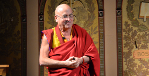 KATHLEEN GUAN/THE HOYA Buddhist monk and author Matthieu Ricard spoke about happiness and altruism in Gaston Hall on Monday as part of his global promotional tour for his latest book.
