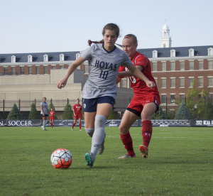 ELIZA MINEAUX FOR THE HOYA Sophomore midfielder Rachel Corboz leads the Hoyas in assists with six and has scored five goals this season. Corboz scored two goals, including the game-winning goal, against Providence on Sept. 27. 