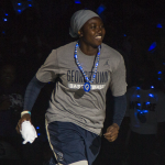 ISABEL BINAMIRA/THE HOYA Senior forward Ki-Ke Rafiu played in 38 games over three seasons before retiring due to a series of persistent leg and knee injuries.