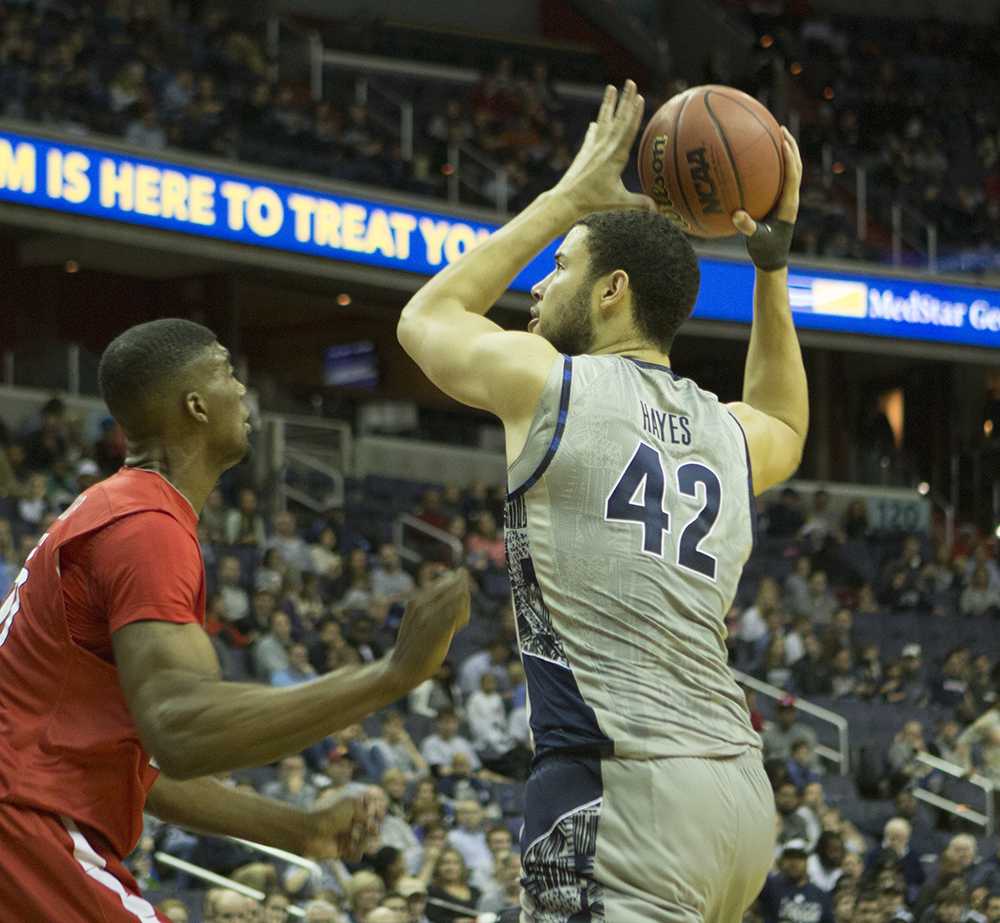  STANLEY DAI/the hoya Senior center and co-captain Bradley Hayes scored a career-high 19 points and grabbed a career-high 12 rebounds in Georgetown’s loss to Radford. 