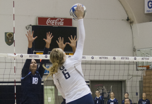 FILE PHOTO: SOPHIE FAABORG-ANDERSEN/THE HOYA Freshman outside hitter Liv King recorded her first career double-double with 15 kills and 11 digs in Georgetown’s 5-set victory over Big East rival Seton Hall. King has 246 kills on the season. 