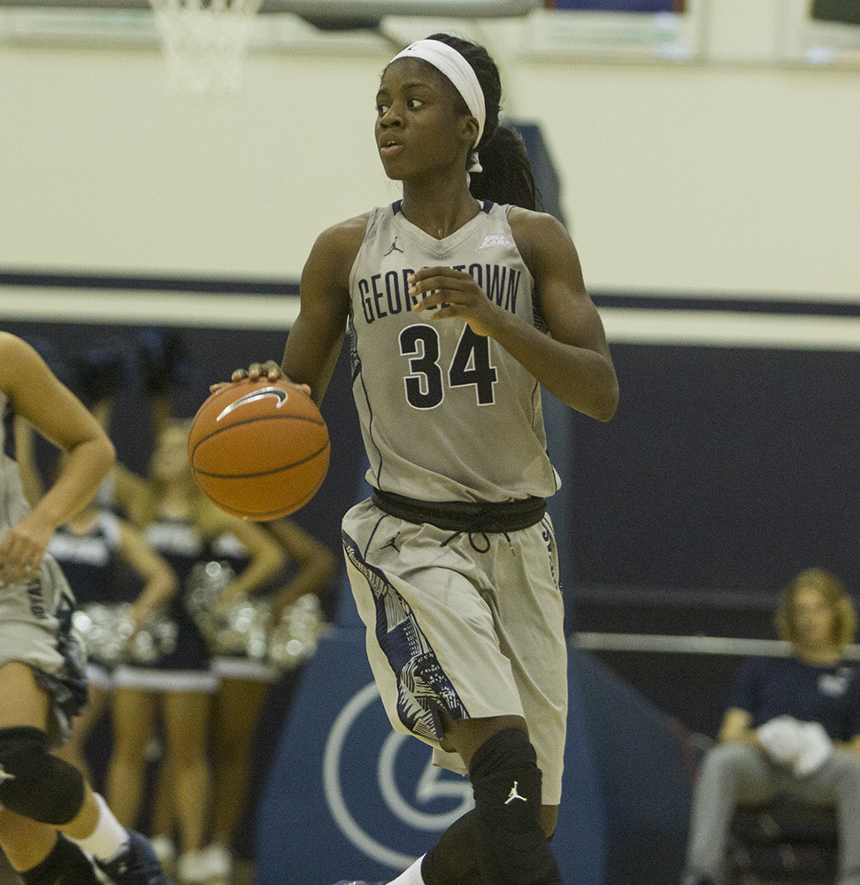 KARLA LEYJA/THE HOYA  Sophomore guard Dorothy Adomako scored a game-high 19 points and had six rebounds in Georgetown’s 73-56 win over Virginia Tech. 