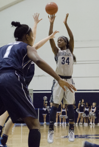 FILE PHOTO: STANLEY DAI/THE HOYA Sophomore guard Dorothy Adomako scored 10 points and grabbed five rebounds in the Georgetown Hoyas’ 69-54 loss on the road to the St. Bonaventure Bonnies.