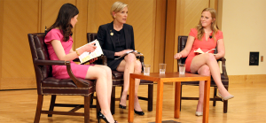 COURTESY HAYDEN E. JEONG In a conversation moderated by GU Lecture Fund Finance Chair Elizabeth Rich (COL ’16), left, and Chair Helen Brosnan (COL ’16), Planned Parenthood President Cecile Richards discussed the importance of protecting women’s reproductive rights.