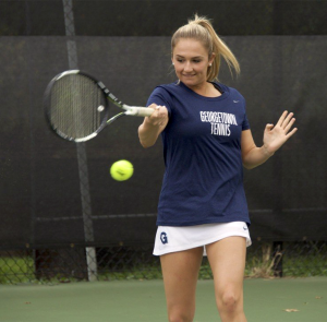GUHOYAS Junior Sophie Barnard won at the number two singles slot against St. Francis junior Brittany Plaszewski in a 6-2, 6-1 finish in Georgetown’s sweeping 5-0 victory Saturday.