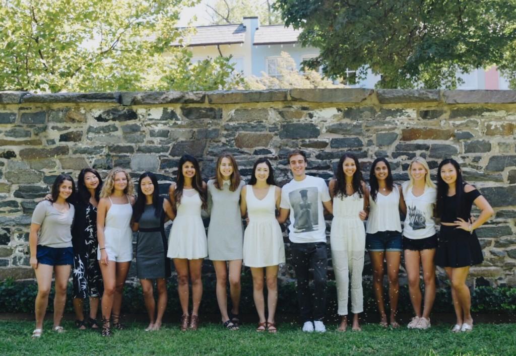 COURTESY DRESSMATE Dressmate is a company aimed at creating a social network of college women who share formal clothing. Co-founder Christine Young (SFS '18) (far right) is shown here with the Georgetown Dressmate team. 