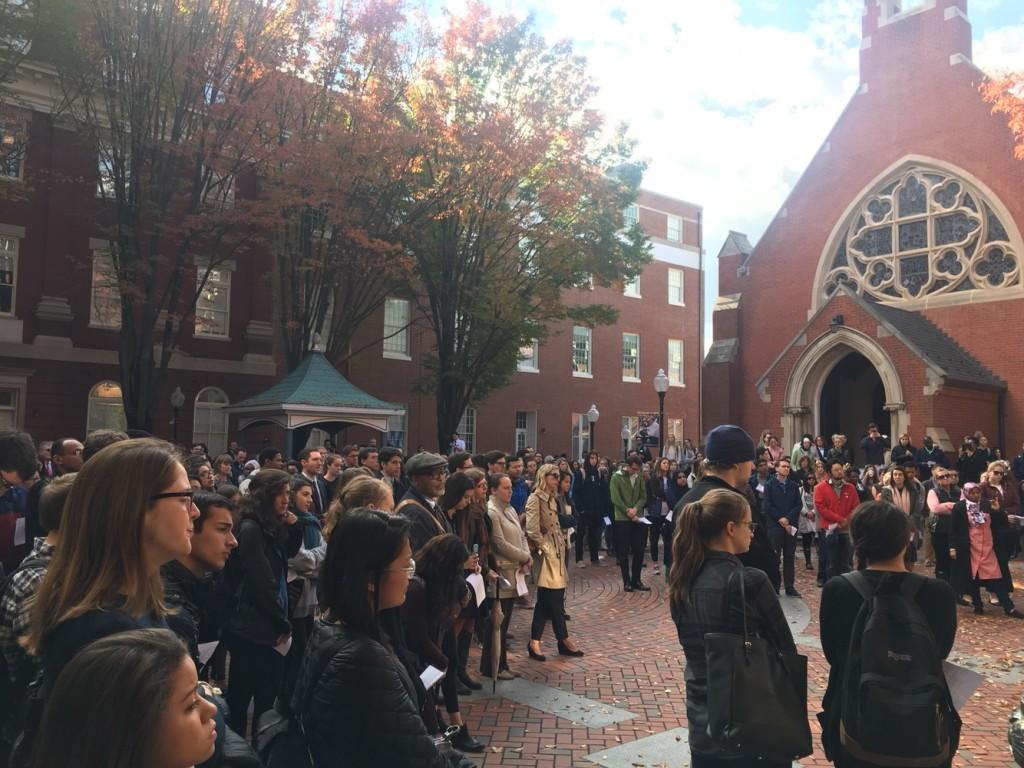 JEANINE SANTUCCI/THE HOYA Members of the Georgetown community gathered Wednesday in Dahlgren Quadrangle for an interfaith service following President-Elect Donald Trump’s victory over former Democratic nominee Hillary Clinton.