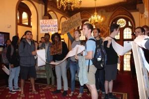 FACEBOOK Students demonstrate in support of workers' rights on Georgetown's campus. 