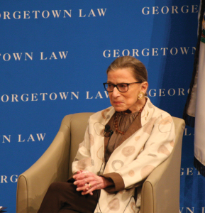 FILE PHOTO: KSHITHIJ SHRINATH/THE HOYA Supreme Court Justice Ruth Bader Ginsburg spoke about her most memorable moments at an event Thursday. 