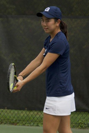 Sophomore Risa Nakagawa won her No. 3 singles match against Linda Shin 6-2, 4-6, 6-4 on Tuesday in Georgetown’s victory over Williams. (COURTESY GUHOYAS)
