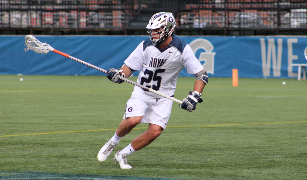 Senior defenseman Charlie Ford has started all eight games for the Hoyas this season. He collected two ground balls in Wednesday’s 11-10 loss to Loyola. He has tallied 15 ground balls and forced seven turnovers this year. (FILE PHOTO: CLAIRE SOISSON/THE HOYA)