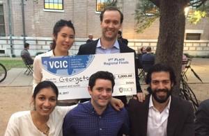 COURTESY GEORGETOWN UNIVERSITY  Elaine Chen (LAW ’18), top, Chris Cottrell (MBA ’17), Shreya Adiraju (MBA ’17), Chris Ahern (MBA ’17) and Sofocles Papas (MBA ’17) are heading to the VCIC Gobal finals to compete with students  from around the world.  